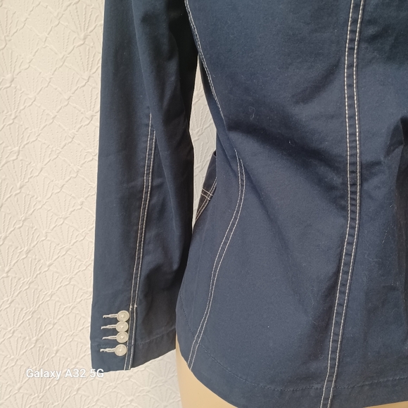 Isaac Mizrahi Women Size M  Dark Blue Blazer Jackets with Contrast Stitching - Picture 10 of 12